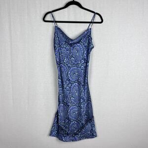Vintage Mirrors Slip Dress Y2K Satin Paisley Midi Beaded Artsy Maximalist Glam